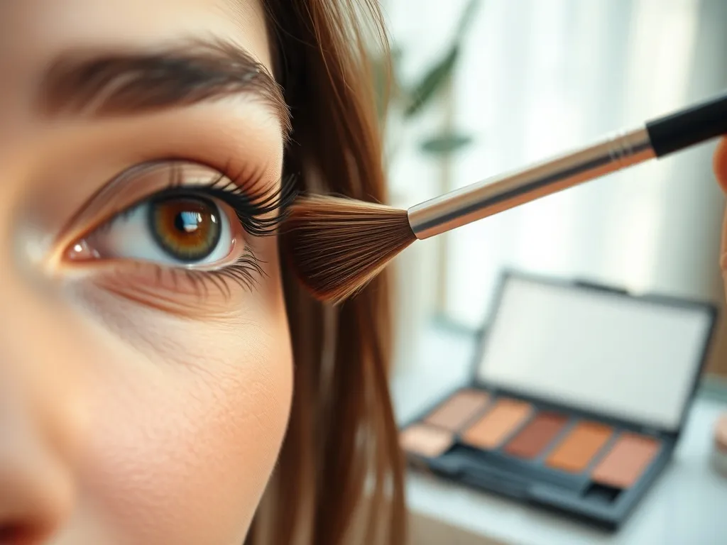 Brązowe oko z nakładanym ciepłym cieniem, prezentujące idealne kolory makijażu dla brązowych oczu.