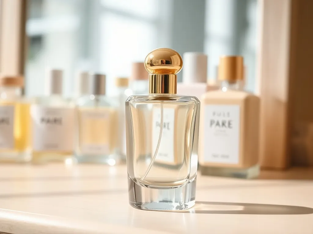 Elegancki flakon perfum na toaletce wśród rozmytych buteleczek, podkreślający kobiece zapachy z rankingu