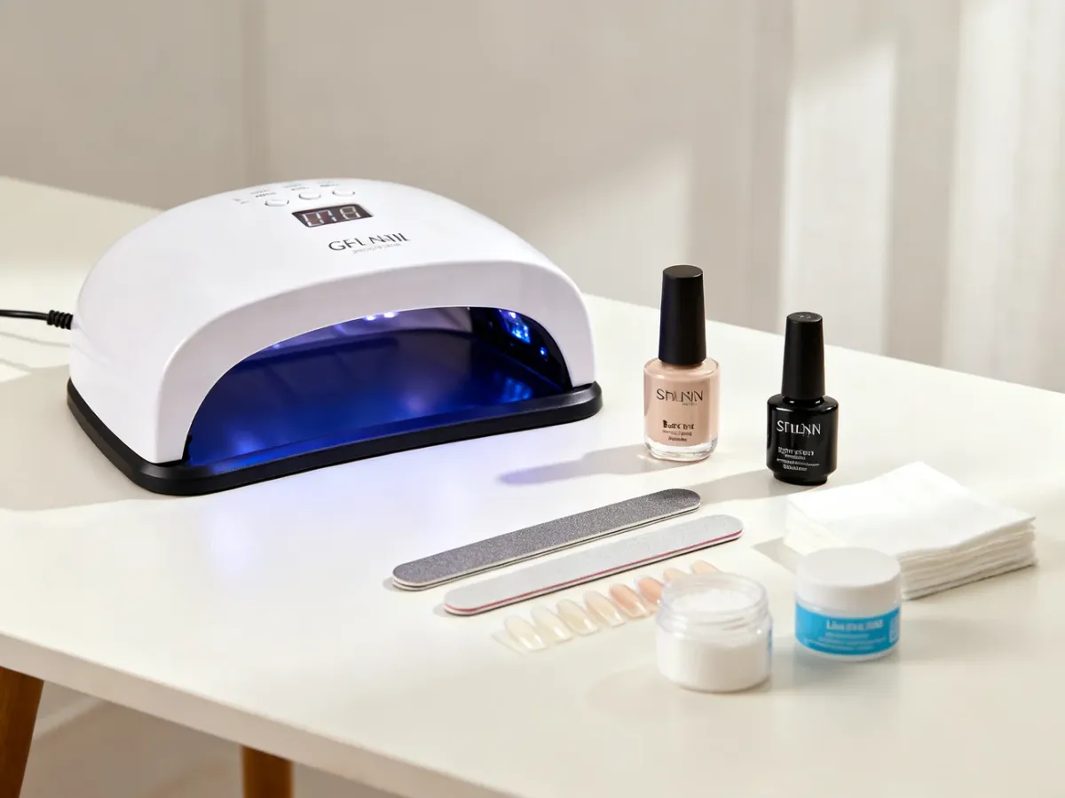 Zestaw do manicure hybrydowego dla początkującej osoby z lampą UV/LED i akcesoriami