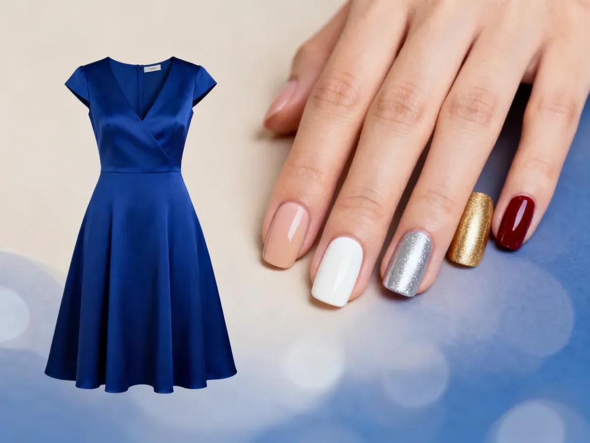 Kobaltowa sukienka i eleganckie propozycje kolorów manicure