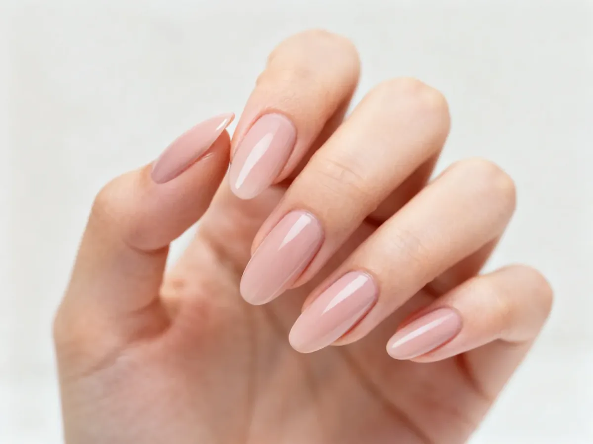 Dłoń z długimi palcami i eleganckim manicure w kształcie migdała i owalu