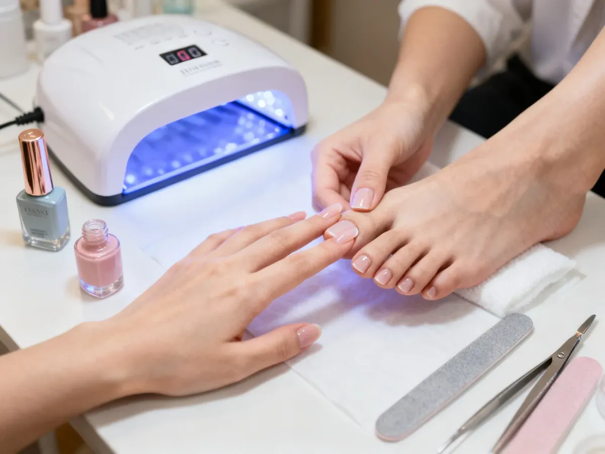 Profesjonalny pedicure hybrydowy wykonywany przy użyciu lampy UV/LED
