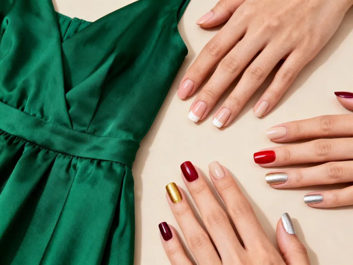 Inspiracje manicure do zielonej sukienki w neutralnych, kontrastowych i metalicznych kolorach