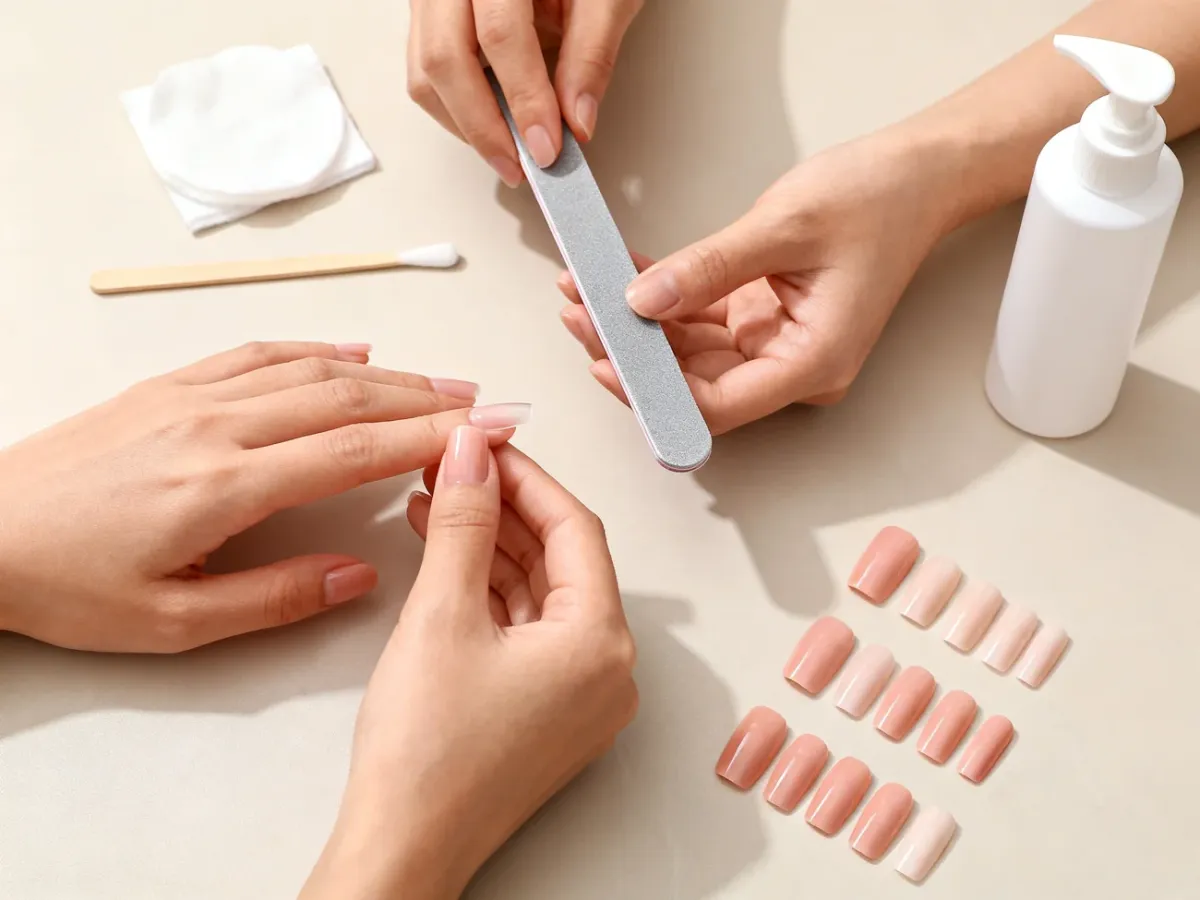 Przygotowanie naturalnych paznokci i akcesoriów do aplikacji press-on nails